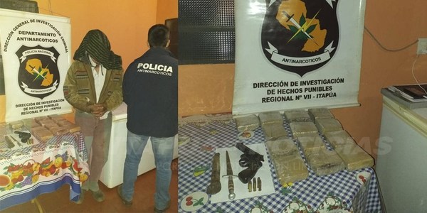 HOMBRE CAYÓ PRESO CON 5 KG DE MARIHUANA, UN ARMA DE FUEGO Y UN PUÑAL.