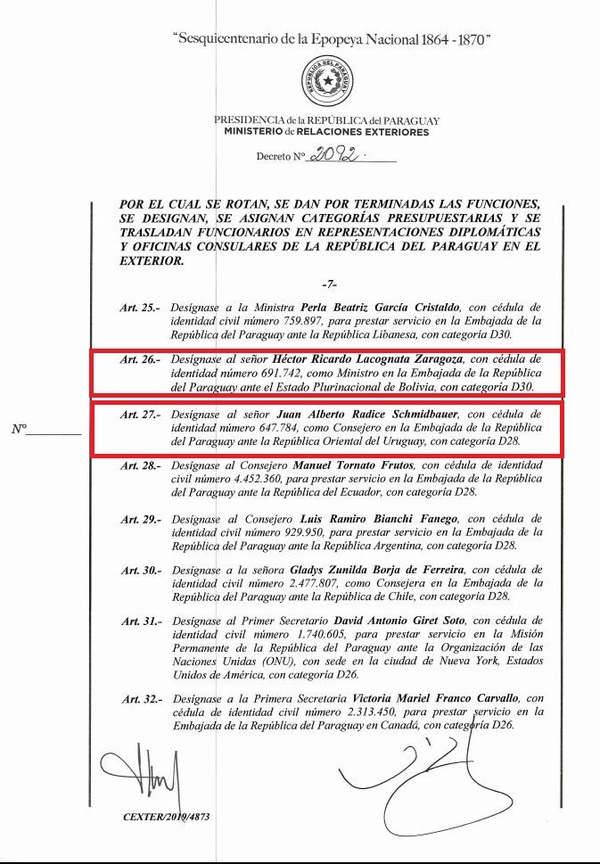 Excanciller con (ilegal) doble sueldo y liberal ligado a incendio y saqueo del Congreso, nombrados en embajadas - ADN Paraguayo