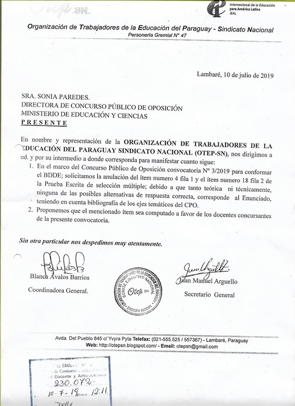 Gremios rechazan examen del MEC, "por no reflejar la realidad del docente" - ADN Paraguayo