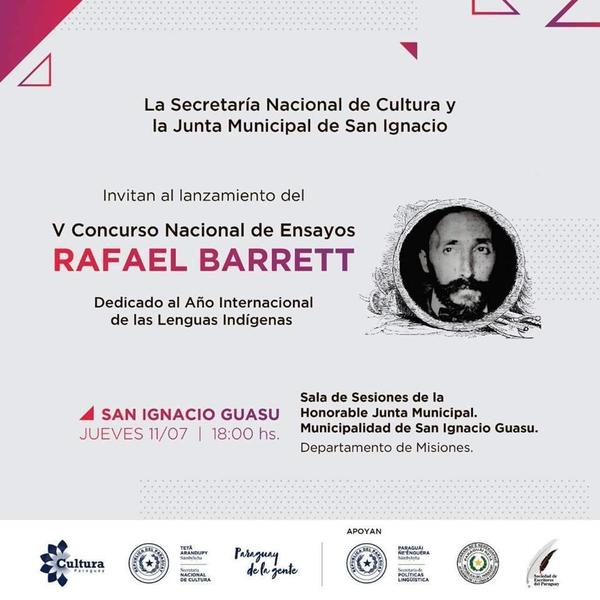 Lanzarán el V Concurso Nacional de Ensayos Rafael Barrett en San Ignacio - Digital Misiones