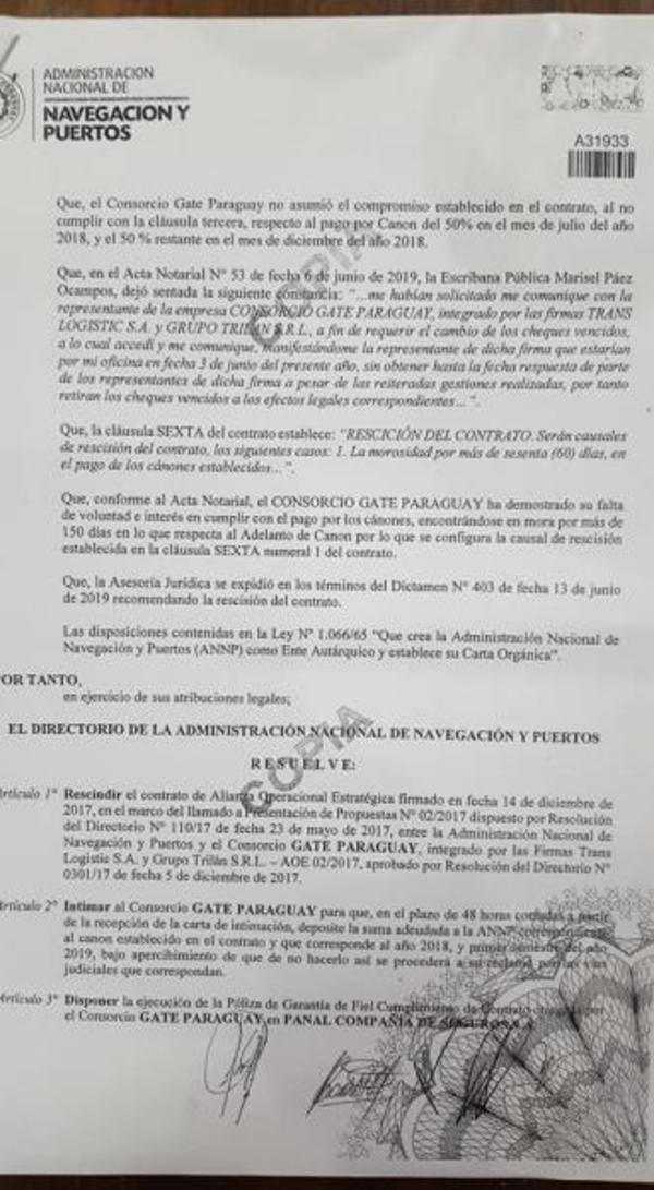 ANNP rescinde contrato con consorcio Gate Paraguay - .::RADIO NACIONAL::.