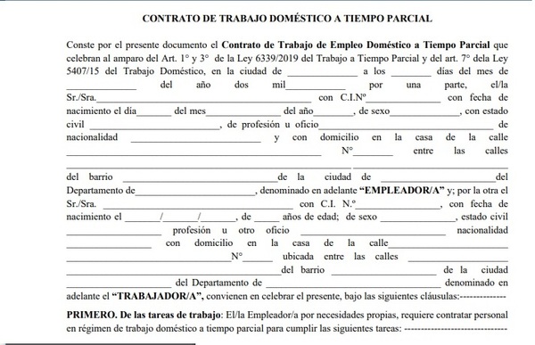 Trabajo doméstico parcial: MTESS “colgó” en la web el modelo de contrato - ADN Paraguayo