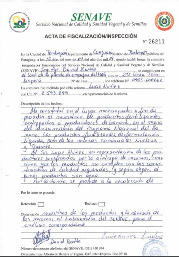 SENAVE descarta adulteración de fertilizantes - .::RADIO NACIONAL::.