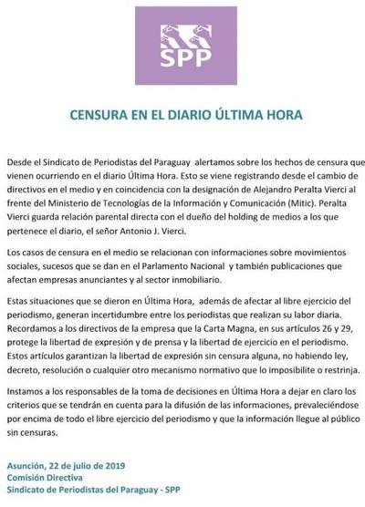 Denuncian nuevo caso de censura en el diario Última Hora - ADN Paraguayo
