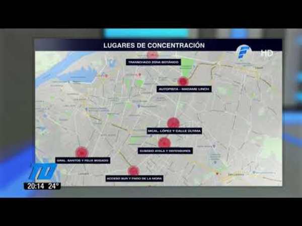 Lugares de concentración de taxistas para este martes