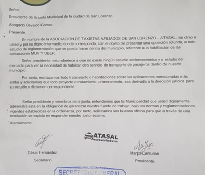 Piden no habilitar a Muv y Uber en San Lorenzo - Radio 1000 AM