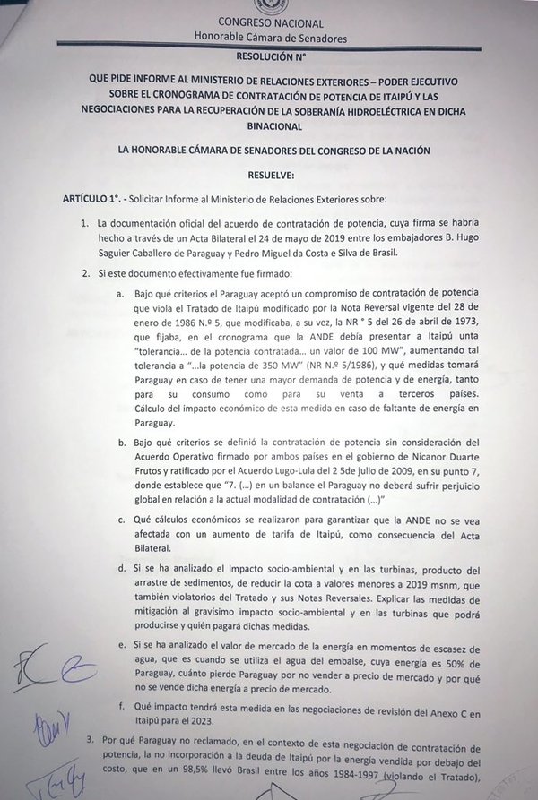 Senadores del FG piden informe sobre acuerdo “entreguista”, sostienen - ADN Paraguayo
