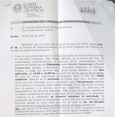 Corte resolvió racionalizar, pero gasta G. 39 millones en chipitas