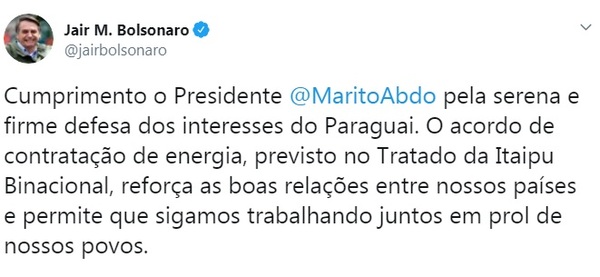 Bolsonaro respalda a Abdo