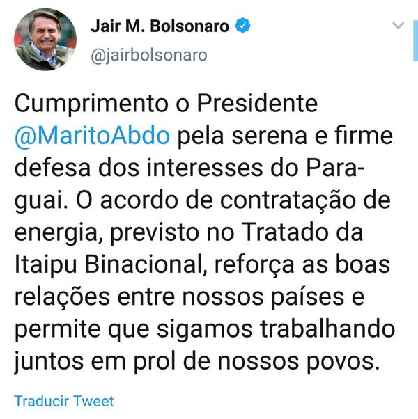 Fuera de su entorno, el único que felicita a Marito es... Jair Bolsonaro - ADN Paraguayo