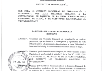 Comisión investigará el acta firmada con Brasil