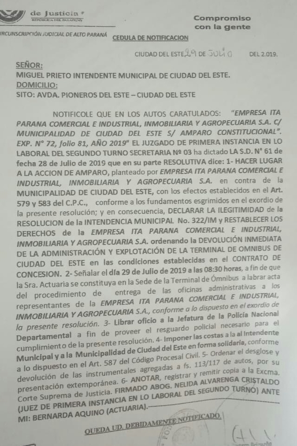 Justicia ordena a Prieto devolver la terminal de ómnibus; él dice que no lo hará - ADN Paraguayo