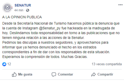 Hackean cuenta de la Senatur en Instagram - Nacionales - ABC Color