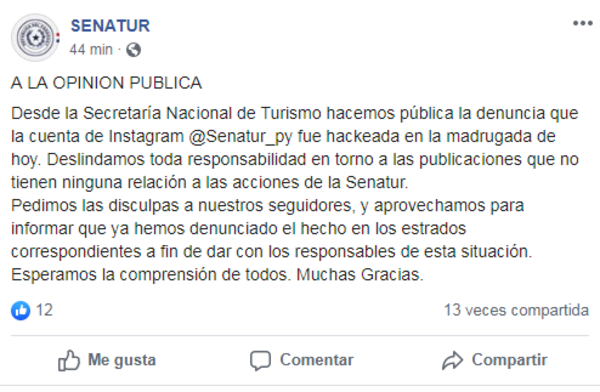 Hackean cuenta de la Senatur en Instagram - Nacionales - ABC Color