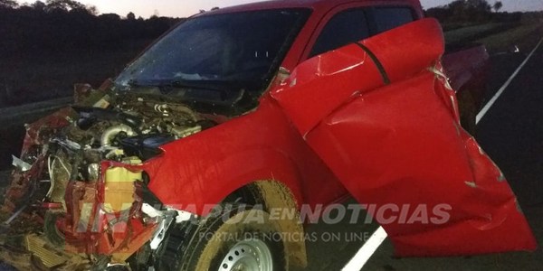 GRAL. ARTIGAS: ANIMAL VACUNO SALIÓ AL PASO DE UNA CAMIONETA PROVOCANDO UN ACCIDENTE.