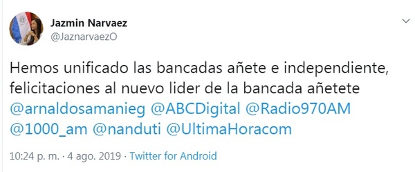 Se agranda bancada de Colorado Añetete en Diputados