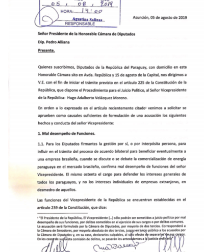 Solicitan juicio político para vicepresidente Hugo Velázquez