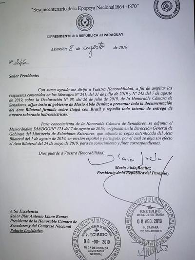 Abdo envía al Parlamento papeles ligados al acta secreta - ADN Paraguayo