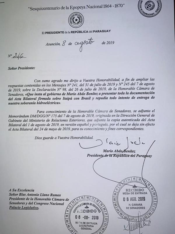 Abdo envía al Parlamento papeles ligados al acta secreta - ADN Paraguayo