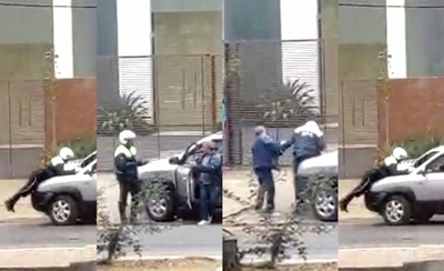 HOY / VIDEO| Cuando la agresión  la perpetra el automovilista:  golpea y casi arrolla a agente