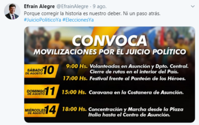 Efraín Alegre insta a cerrar rutas para exigir destitución de Mario Abdo y Hugo Velázquez