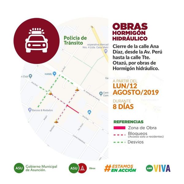 Por obras de hormigón hidráulico, cerrarán parte de la calle Ana Díaz durante 8 días - Nacionales - ABC Color