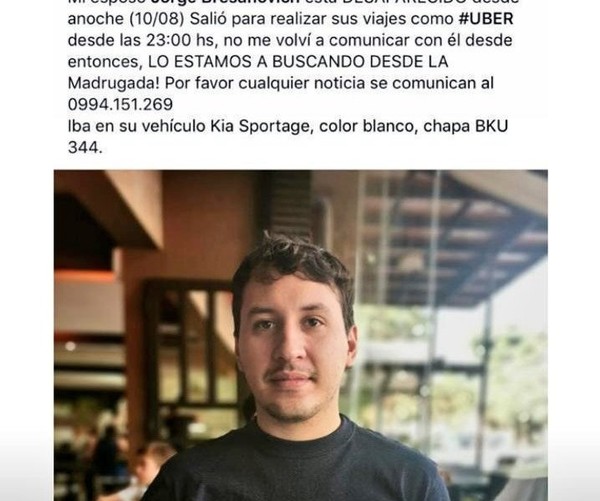 Salió a trabajar como Uber y está desaparecido