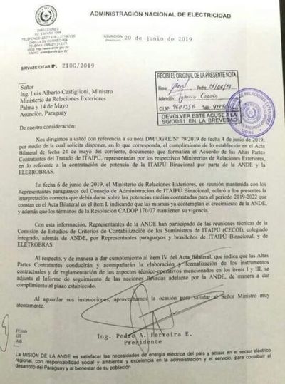 Acuerdo Entreguista: Divulgan comunicación nunca contestada por Cancillería - Nacionales - ABC Color