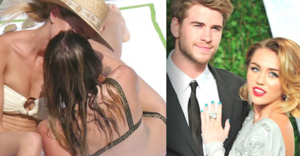 Miley Cyrus engañó a su ména con otra yiyi