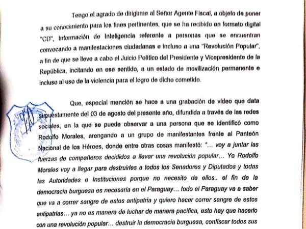 Presentan denuncia ante llamado a manifestarse con violencia