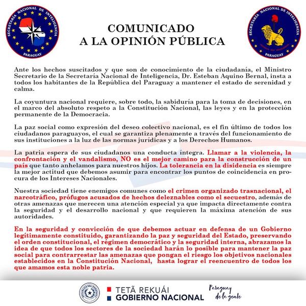 Gobierno insta a mantener la paz en manifestaciones