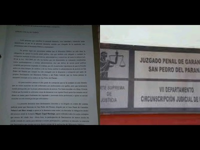DENUNCIAN A JUEZ Y ACTUARIO DE SAN PEDRO DEL PARANÁ