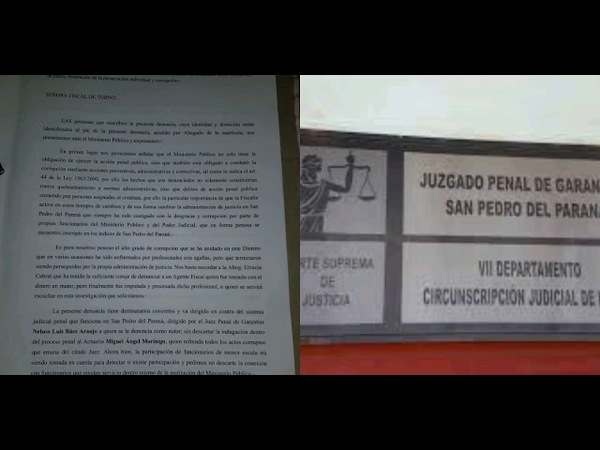 DENUNCIAN A JUEZ Y ACTUARIO DE SAN PEDRO DEL PARANÁ