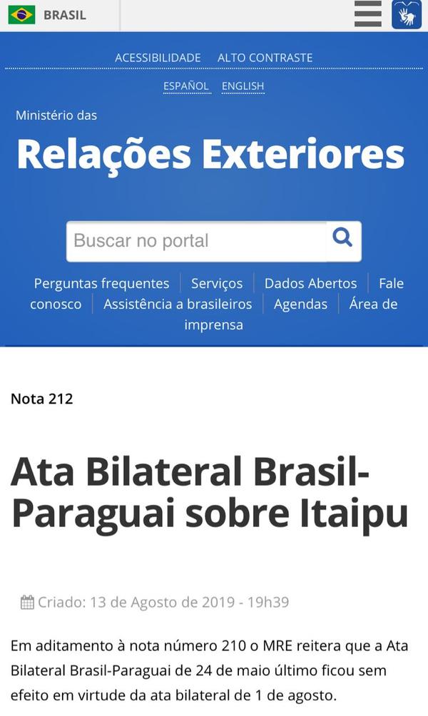 Brasil reitera que Acta Bilateral del 24 de mayo quedó sin efecto - .::RADIO NACIONAL::.