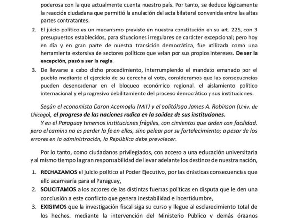 No aceptan el enjuiciamiento
