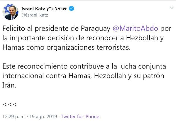 Ministro israelí felicita a Abdo Benítez - Nacionales - ABC Color