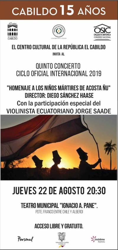 Quinto concierto de temporada de la OSIC con homenaje a niños mártires de Acosta Ñu | .::Agencia IP::.