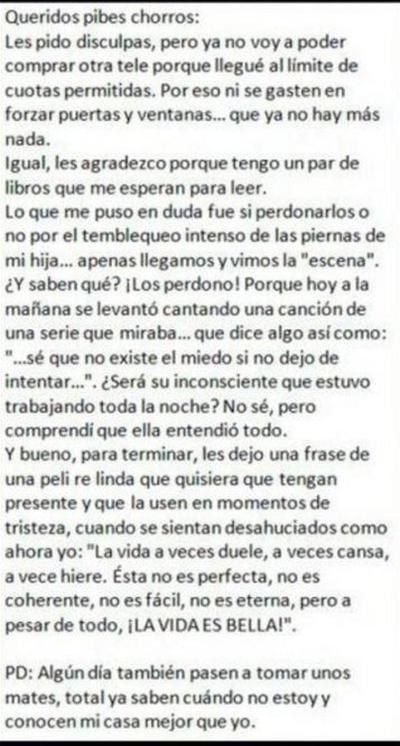 Cansada de los robos, le escribió una carta a los delicuentes » Ñanduti