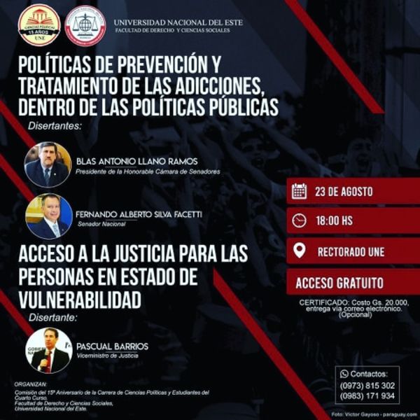 Realizarán seminario sobre adicciones en política y el acceso a la Justicia