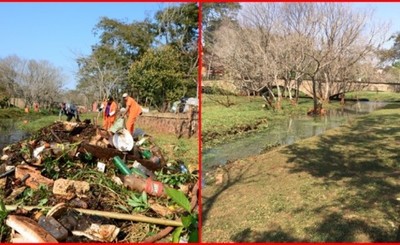 Obreros municipales limpiaron el lago de la República