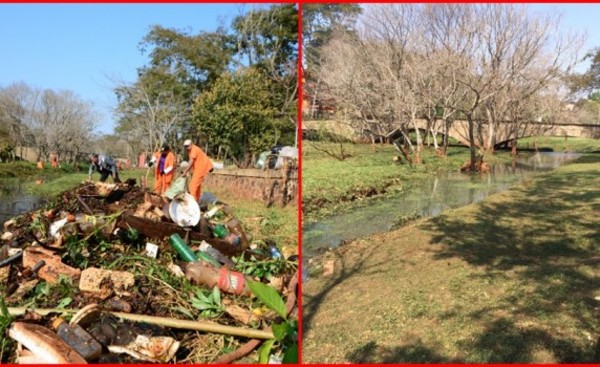 Obreros municipales limpiaron el lago de la República
