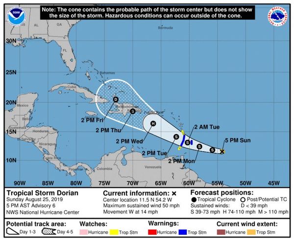 La tormenta tropical Dorian se fortalece mientras se dirige al Caribe  - Mundo - ABC Color