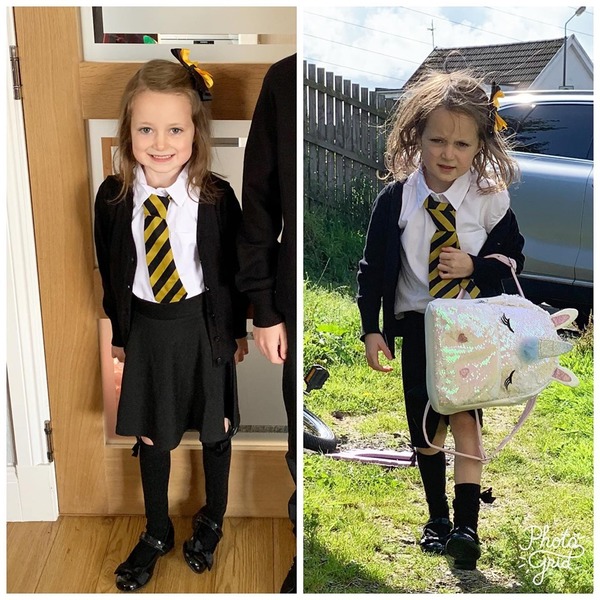 La foto del antes y el después de una niña en su primer día de clases que se volvió viral