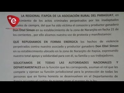 ARP REPUDIA ATAQUE A GANADEROS EN ITAPÚA