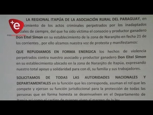 ARP REPUDIA ATAQUE A GANADEROS EN ITAPÚA