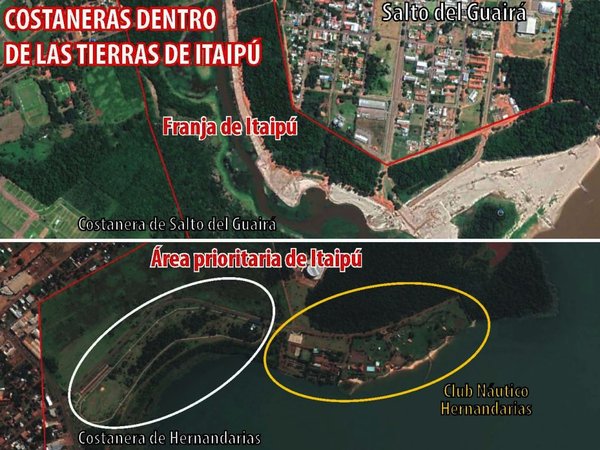 Costaneras de Hernandarias y  Salto del Guairá usan tierras de la Itaipú