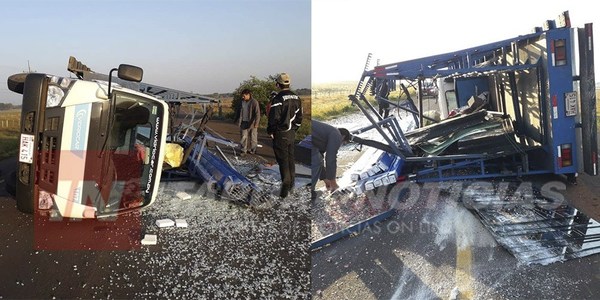GRAL. DELGADO: CAMIÓN TRANSPORTADOR DE VIDRIOS VOLCÓ SOBRE LA RUTA 1