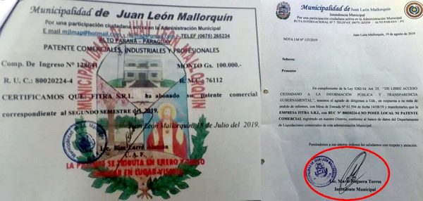 Vaesken amenaza a Intendente de Mallorquín si no cambia informe sobre falsificación de patente no recibirá obras