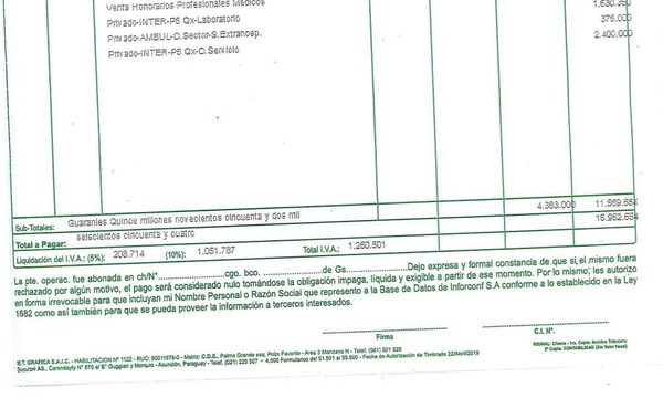 Factura prueba que coreano abonó como particular y nunca fue paciente social en Tesãi