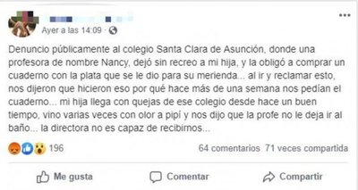 Profe no dejaba ir al baño a una alumnita